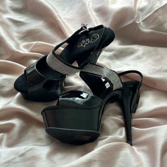 Pleaser Black Patent Platform Heels with Rhinestones - Picture 1 of 7